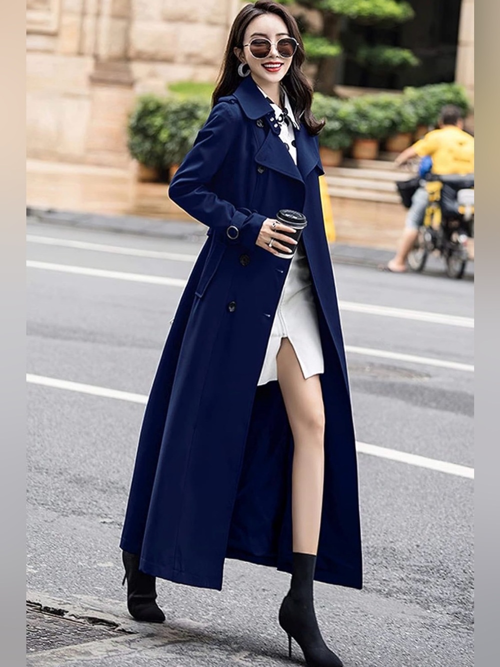 Women's Double Breasted Duster Trench Coat Slim Full Length Maxi Long Overcoat